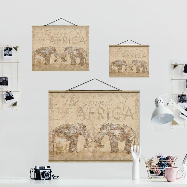 Stoffbild mit Posterleisten - Vintage Collage - Spirit of Africa - Querformat 4:3