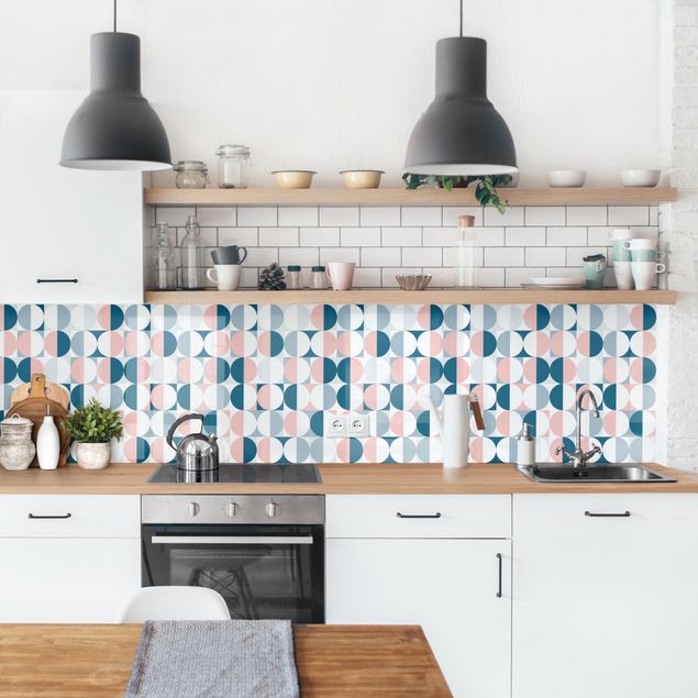 Wandpaneele Küche Halbkreis Muster in Blau mit Rosa II