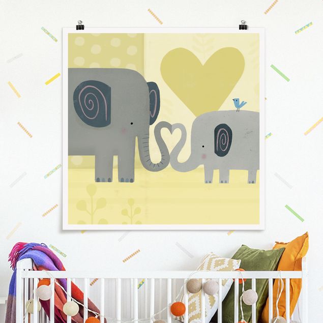 Poster - Mama und ich - Elefanten - Quadrat 1:1