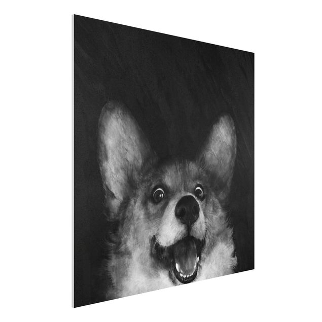 Wandbilder Illustration Hund Corgi Malerei Schwarz Weiß