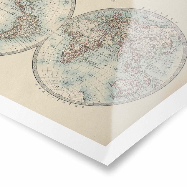 Poster - Vintage Weltkarte Die zwei Hemispheren - Querformat 2:3
