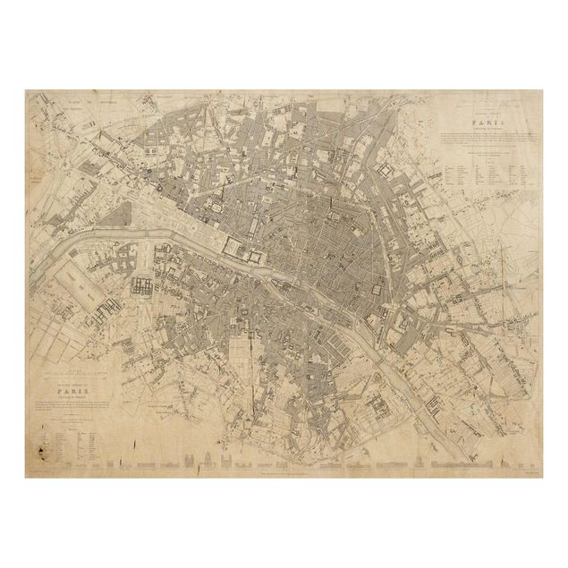 Wandbild Weltkarte Holz Vintage Stadtplan Paris