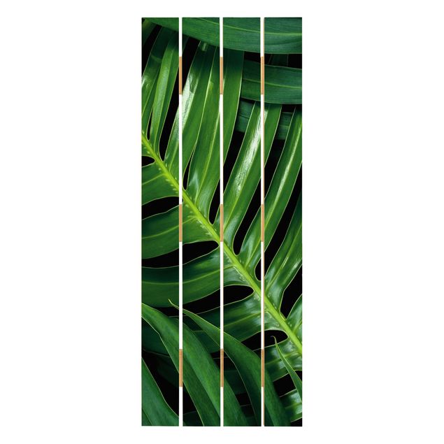 Holzbild - Tropische Blätter Philodendron - Hochformat 5:2