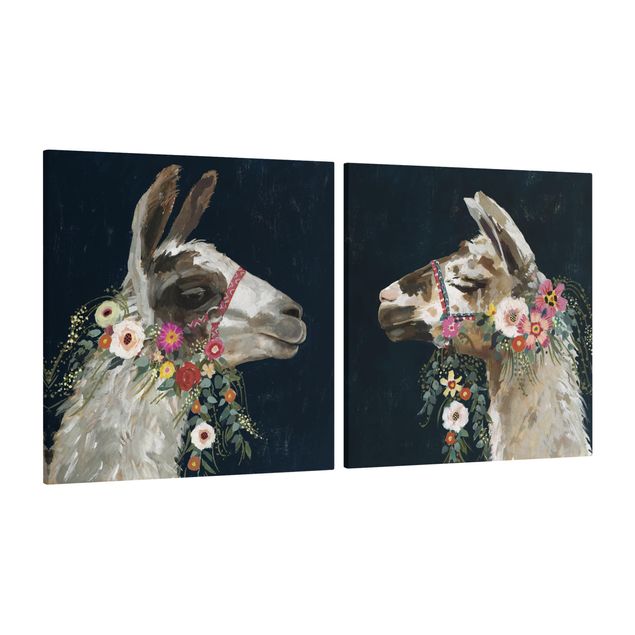 Leinwandbilder kaufen Lama mit Blumenschmuck Set I