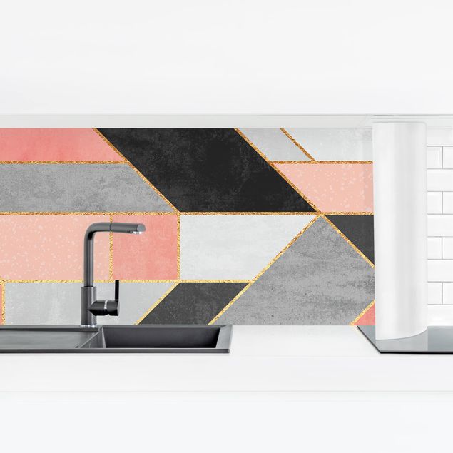 Küchenrückwand selbstklebend Geometrie Rosa und Gold