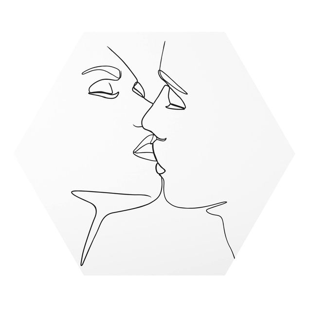 Hexagon Bild Forex - Line Art Kuss Gesichter Schwarz Weiß