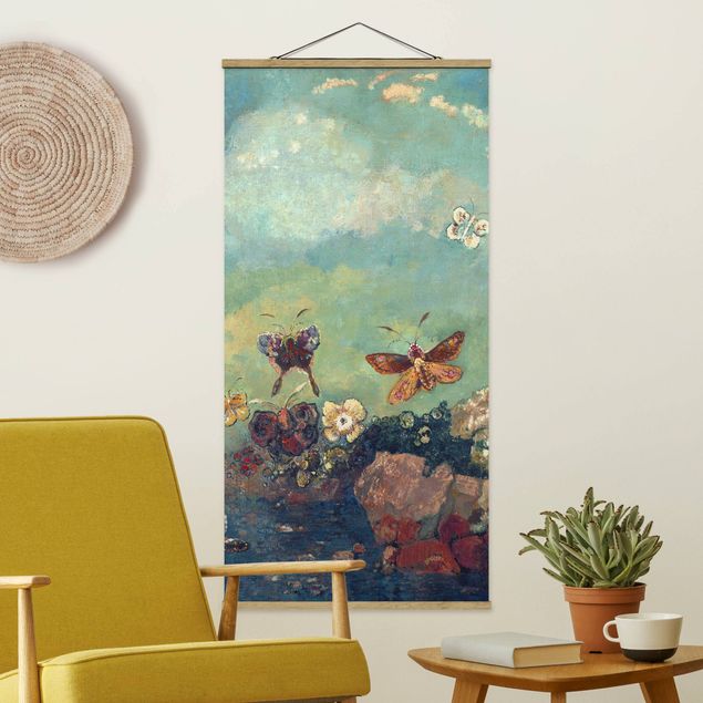 Stoffbild mit Posterleisten - Odilon Redon - Schmetterlinge - Hochformat 1:2