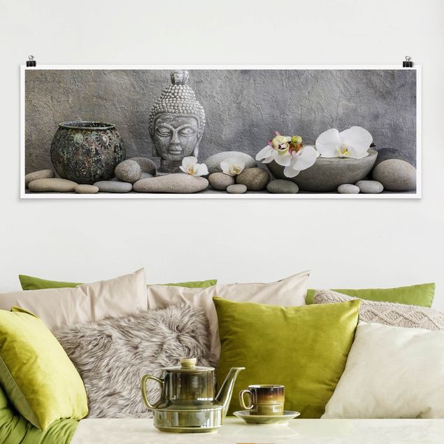 Wand Poster XXL Zen Buddha mit weißen Orchideen
