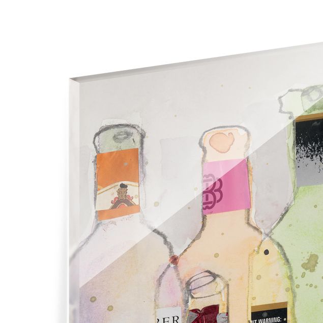 Glas Spritzschutz - Weinflaschen in Wasserfarbe I - Quadrat - 1:1