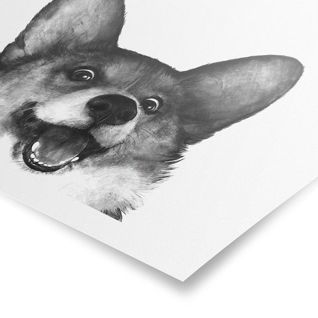 Poster - Illustration Hund Corgi Weiß Schwarz Malerei - Quadrat 1:1
