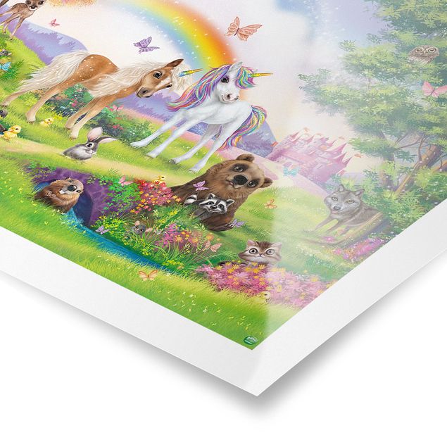 Poster Kinderzimmer - Animal Club International - Zauberwald mit Einhorn - Querformat 2:3