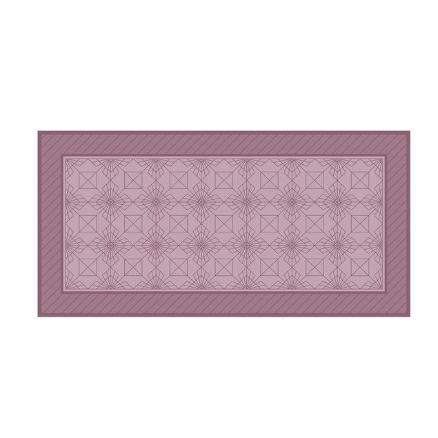 Teppich violett Art Deco Sonnenstern Muster mit Bordüre