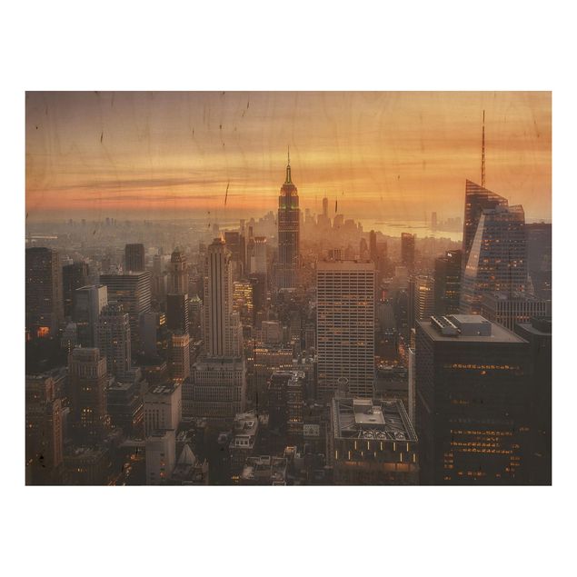 Holzbilder Syklines Manhattan Skyline Abendstimmung