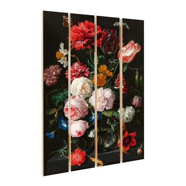 Holzbild - Jan Davidsz de Heem - Stillleben mit Blumen in einer Glasvase - Hochformat 3:2