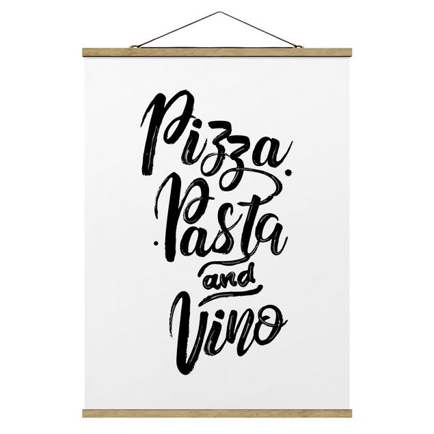 Stoffbild mit Posterleisten - Pizza Pasta und Vino - Hochformat 3:4