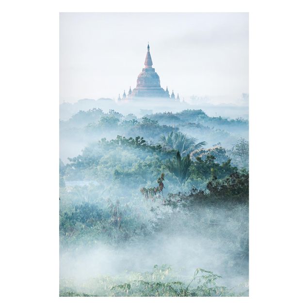 Magnettafel - Morgennebel über dem Dschungel von Bagan - Hochformat 2:3