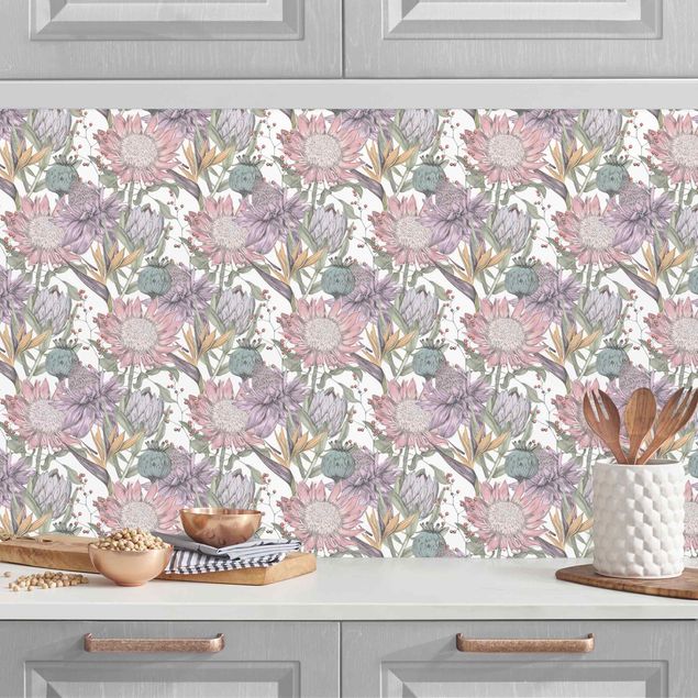 Platte Küchenrückwand Florale Eleganz in Pastell XXL