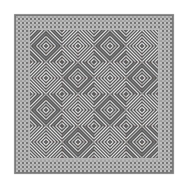Teppich grau Geometrische Fliesen Strudel Grau mit Mosaikrahmen