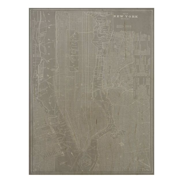 Wandbild Weltkarte Holz Vintage Stadtplan New York Manhattan