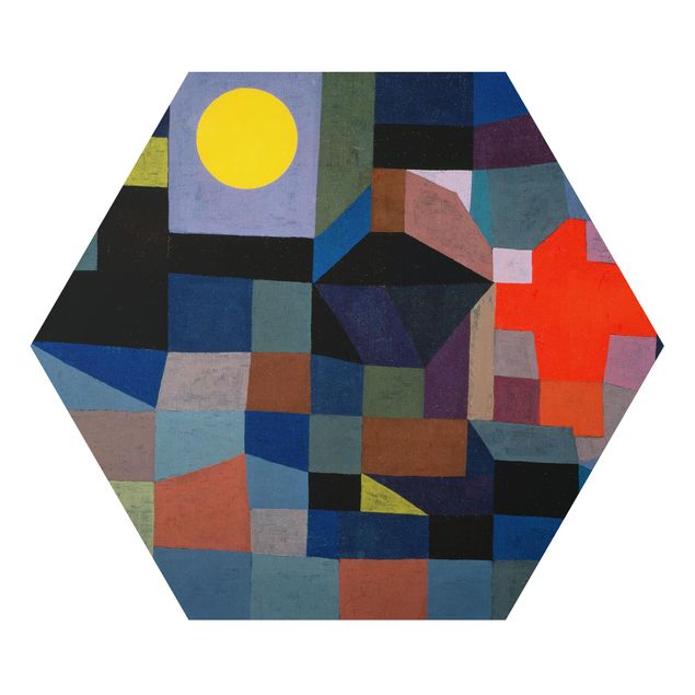 Hexagon Bild Alu-Dibond - Paul Klee - Feuer bei Vollmond