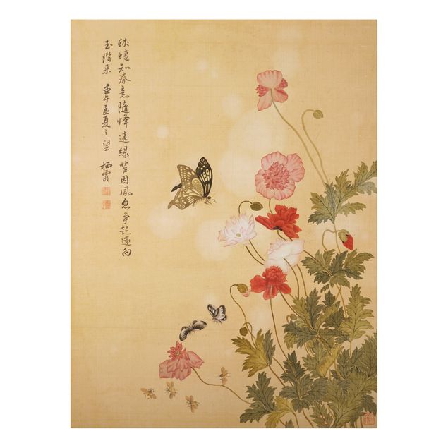 Alu Dibond Druck Yuanyu Ma - Mohnblumen und Schmetterlinge