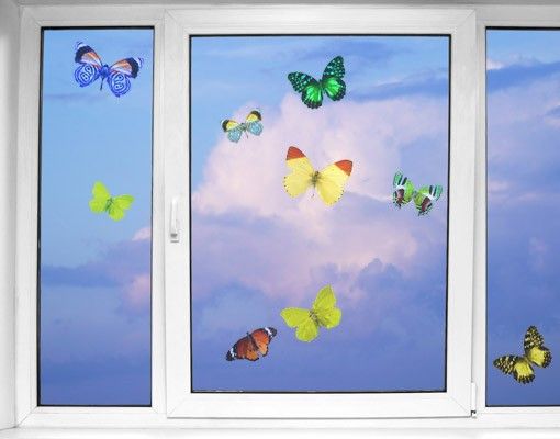 Window Color Bild Fensterbild Fensterfolie Schmetterling Lila Weiss 002b 