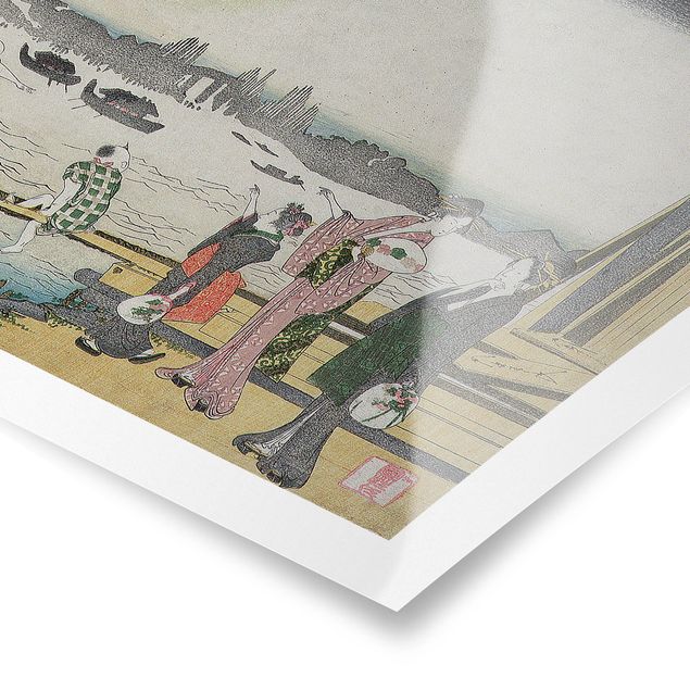 Poster - Katsushika Hokusai - Ein kühler Abend in Ryogoku - Querformat 2:3
