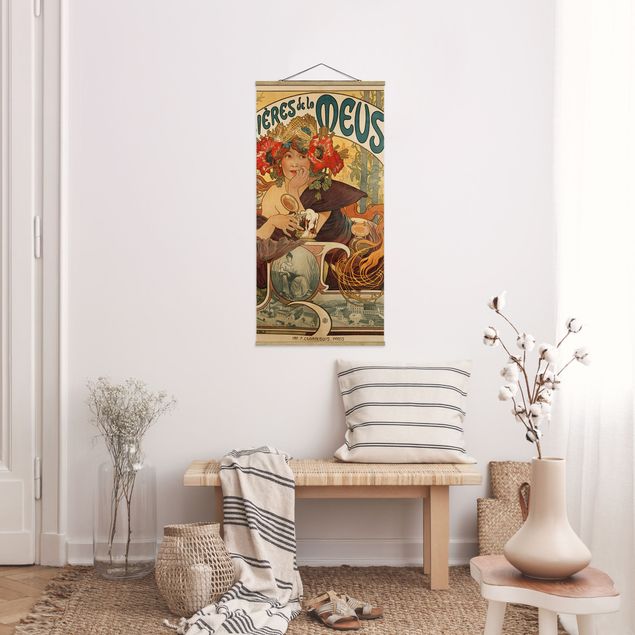 Stoffbild mit Posterleisten - Alfons Mucha - Plakat für La Meuse Bier - Hochformat 1:2