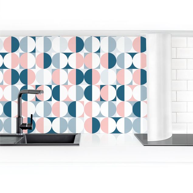 Küchenrückwand selbstklebend Halbkreis Muster in Blau mit Rosa II