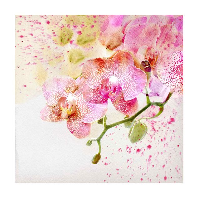 Teppich pink Aquarell Blumen Orchideen