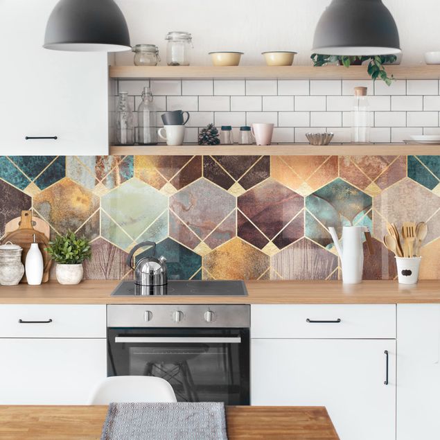 Küchenrückwand - Türkise Geometrie goldenes Art Deco