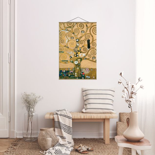 Stoffbild mit Posterleisten - Gustav Klimt - Der Lebensbaum - Hochformat 2:3