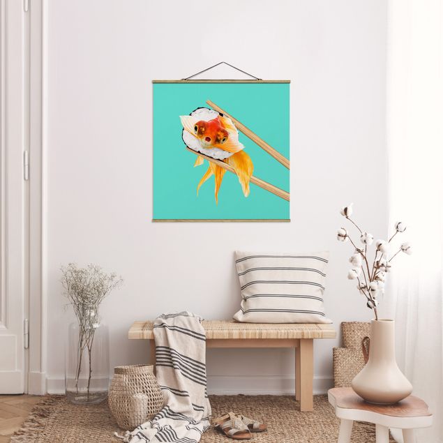 Stoffbilder mit Posterleisten Sushi mit Goldfisch