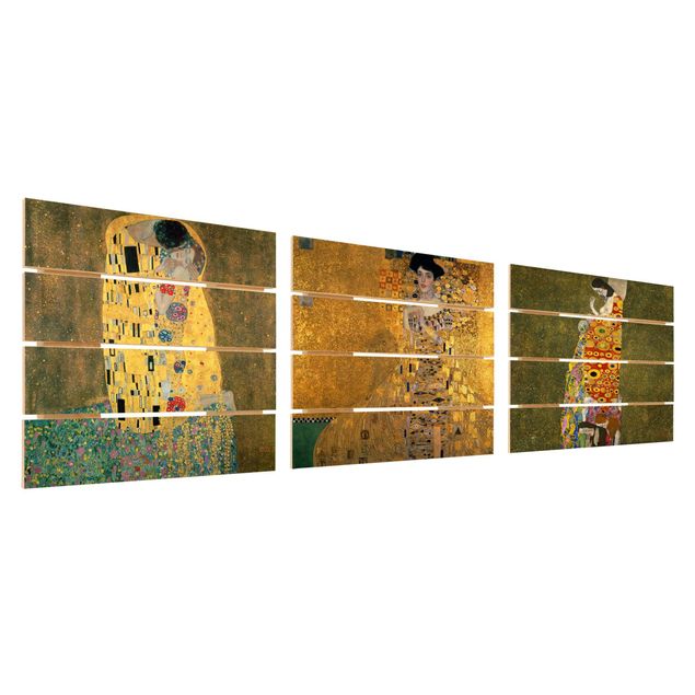 Holzbild 3-teilig - Gustav Klimt - Portraits - Quadrate 1:1