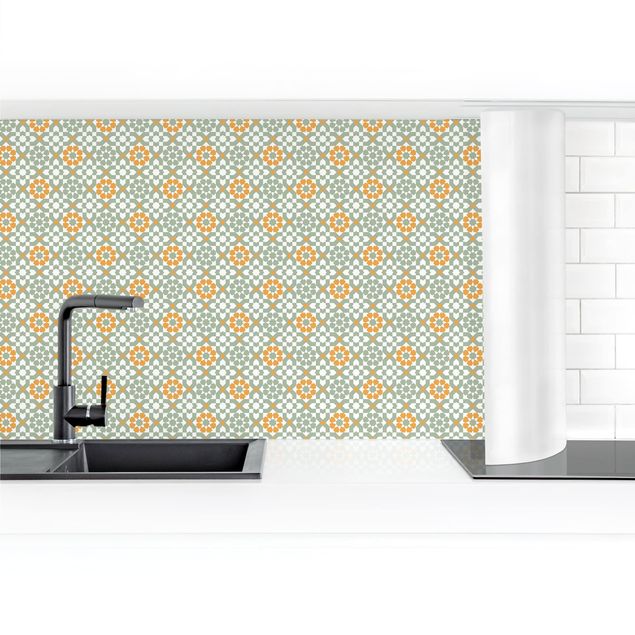 Küchenrückwand selbstklebend Orientalisches Muster mit gelben Blüten