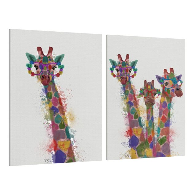 Leinwandbilder kaufen Regenbogen Splash Giraffen Set I