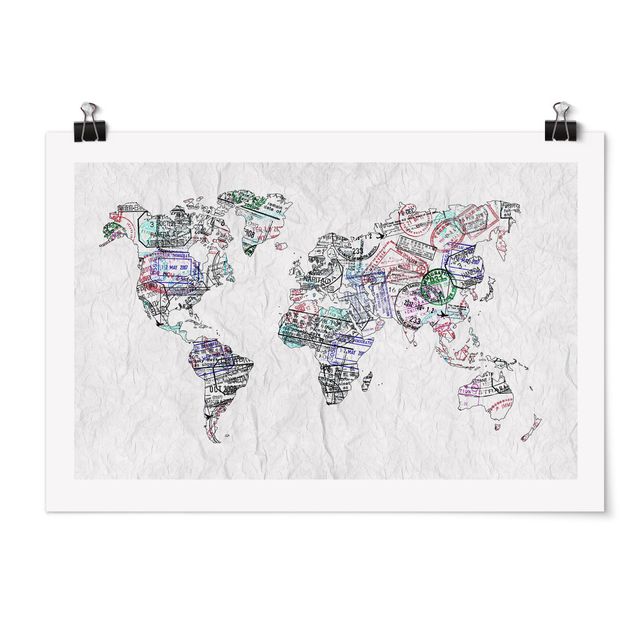 Wandbilder Reisepass Stempel Weltkarte