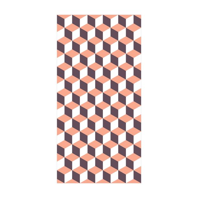 Vinyl Teppich Fliesenoptik Geometrischer Fliesenmix Würfel Orange
