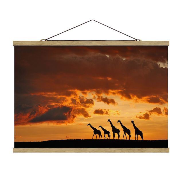 Stoffbild mit Posterleisten - Fünf Giraffen - Querformat 3:2