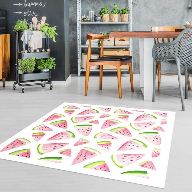 Outdoor Teppich Aquarell Melonenstücke mit Rahmen