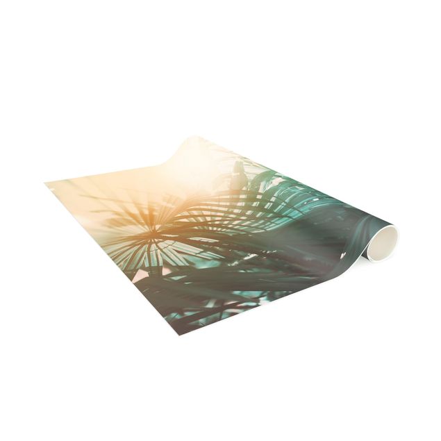 teppich mit blumenmuster Tropische Pflanzen Palmen bei Sonnenuntergang