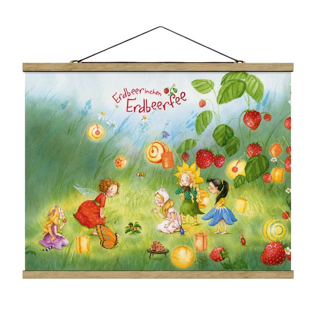 Stoffbild mit Posterleisten - Erdbeerinchen Erdbeerfee - Laternen - Querformat 4:3