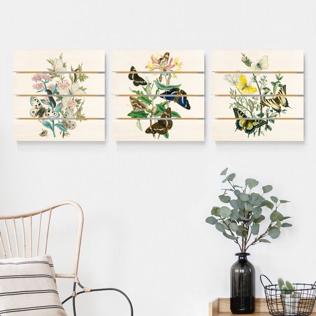 Holzbilder Blumen Britische Schmetterlinge Set I