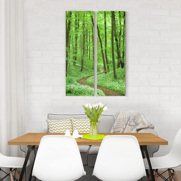 Leinwandbild 2-teilig - Romantischer Waldweg - Panoramen hoch 1:3