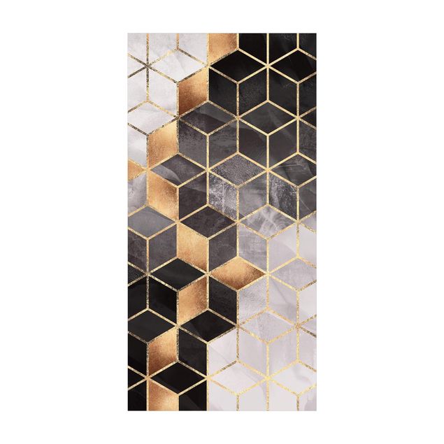 Teppich abstrakt Schwarz Weiß goldene Geometrie