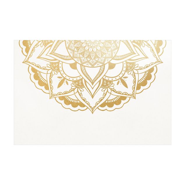 Teppich gold Mandala Blume Halbkreis gold weiß