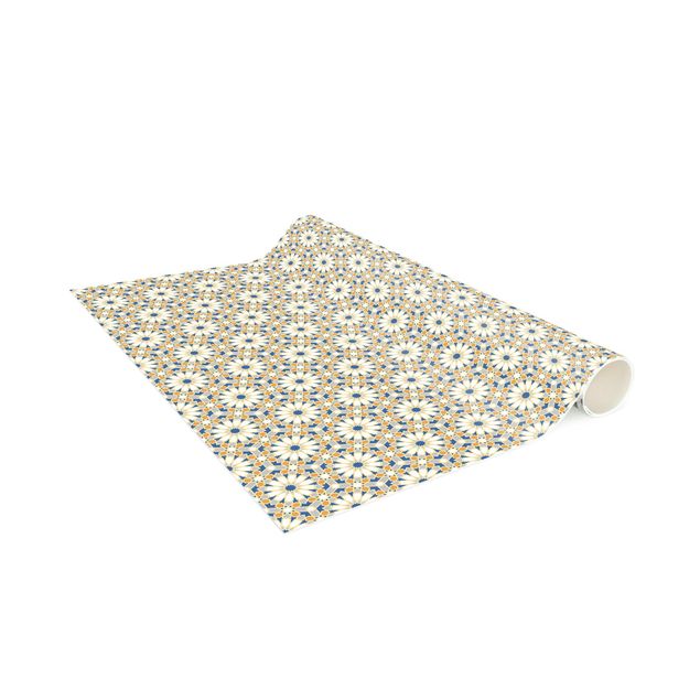 Vinyl Teppich Fliesenoptik Orientalisches Muster mit gelben Sternen