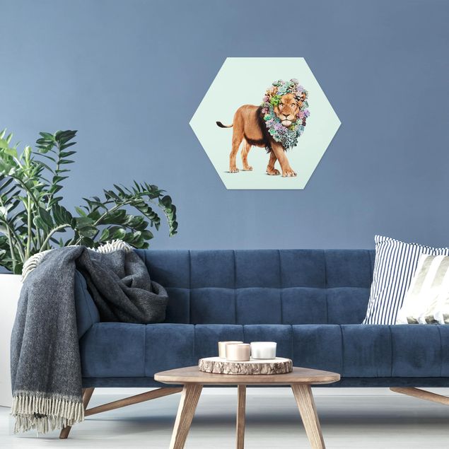 Hexagon Bilder Löwe mit Sukkulenten