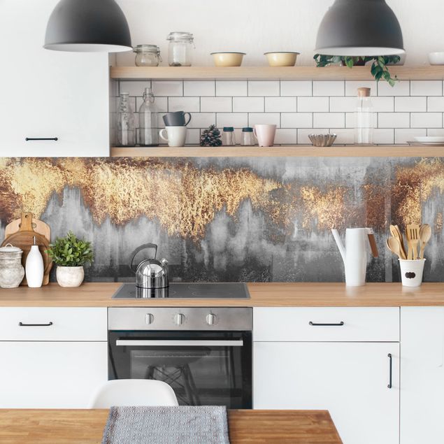 Küche Wandpaneel Goldspuren in Aquarell