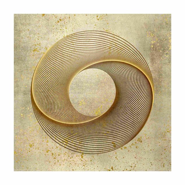 grosser Teppich Line Art Kreisspirale Gold